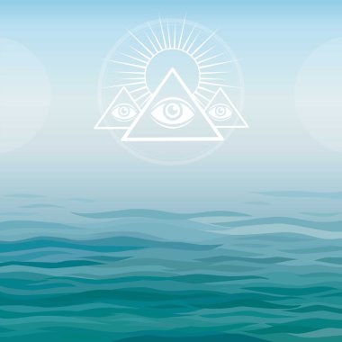 Underwater pyramids. Bermuda Triangle. Mystical symbol on a sea background. clipart