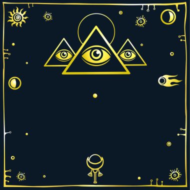 Vektör arka plan: stilize Mısır piramitleri ile metni için bir yer. Koyu arka plan. Altın taklidi.