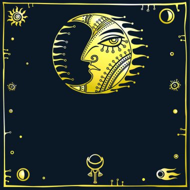 Metin için stilize ay bir yer. Koyu arka plan. Altın taklidi.