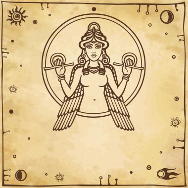Stilize tanrıçası Ishtar. Metni için bir yer. Eski kağıt taklit.