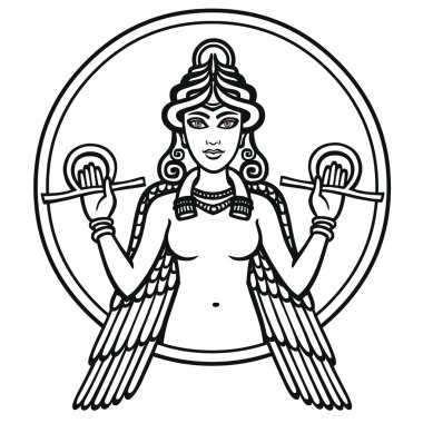 Stilize tanrıçası Ishtar. Beyaz bir arka plan üzerinde izole siyah siluet.