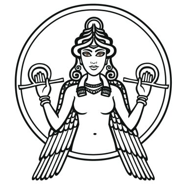 The stylized goddess Ishtar. The black silhouette isolated on a white background. clipart