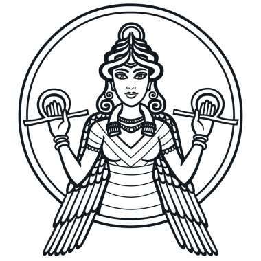Stilize tanrıçası Ishtar. Beyaz bir arka plan üzerinde izole siyah siluet.