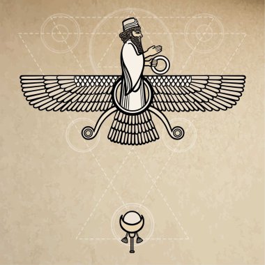 Vektör çizim: kanatlı kişi Peygamber. Arka plan - eski kağıt imitasyon.