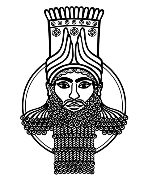 Az asszír ember portréja. Sumer mitológia jellege. Elszigetelt fehér background. — Stock Vector