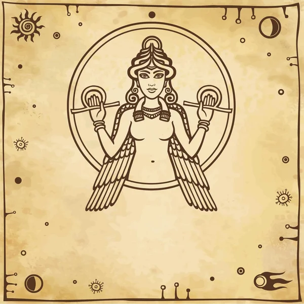 Stilize tanrıçası Ishtar. Metni için bir yer. Eski kağıt taklit.