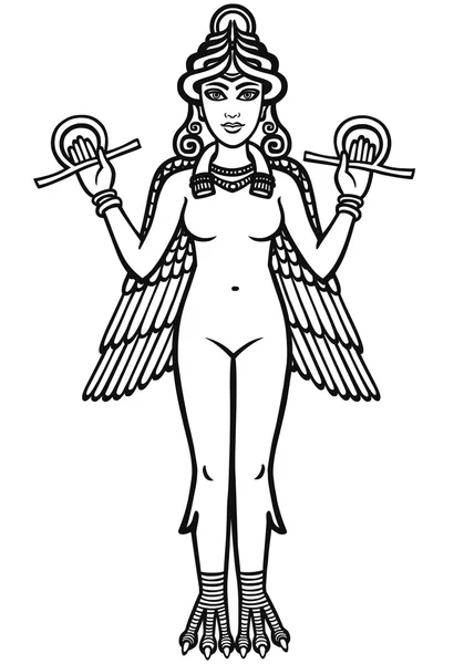 La diosa estilizada Ishtar. La silueta negra aislada sobre un fondo blanco . — Vector de stock