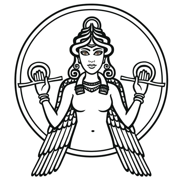 The stylized goddess Ishtar. The black silhouette isolated on a white background. — Stock vektor