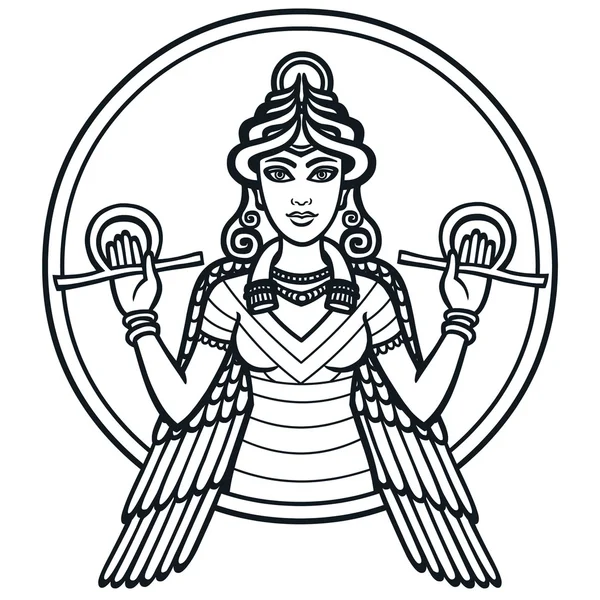 The stylized goddess Ishtar. The black silhouette isolated on a white background. — Stock vektor