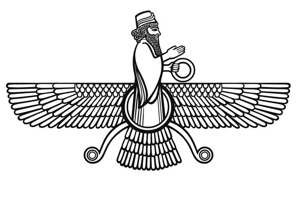 Persian Farvahar silhouette. isolated on a white background.