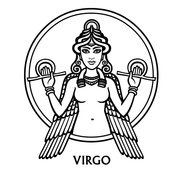 Signo del zodíaco Virgo. Arte vectorial. Dibujo del zodíaco blanco y negro aislado en blanco . — Vector de stock