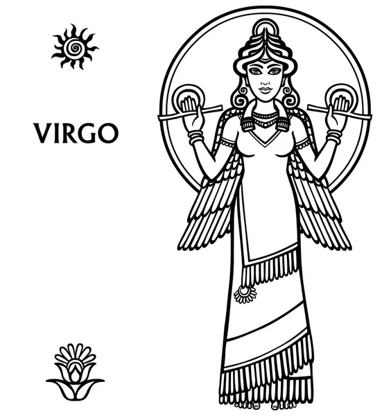 Başak burcu. Tam büyüme. Vektör sanat. Siyah ve beyaz zodyak çizim üzerinde beyaz izole.