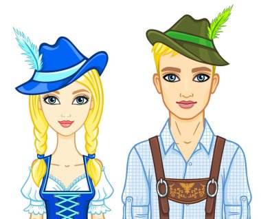 Animation portrait of a family of the European appearance in ancient Bavarian clothes. The vector illustration isolated on a white background. vector Animation portrait of a family of the European appearance in ancient Bavarian clothes. The vector illustration isolated on a white background. vector