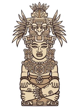 Doğrusal çizim: eski bir Hint Tanrı süsleyici resim. Sanat Kızılderili motifleri. Etnik tasarım, aşiret sembolü. Beyaz bir arka plan üzerinde izole vektör çizim.