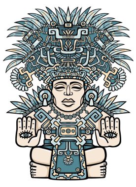 Doğrusal çizim: eski bir Hint Tanrı süsleyici resim. Sanat Kızılderili motifleri. Etnik tasarım, aşiret sembolü. Beyaz bir arka plan üzerinde izole vektör çizim.