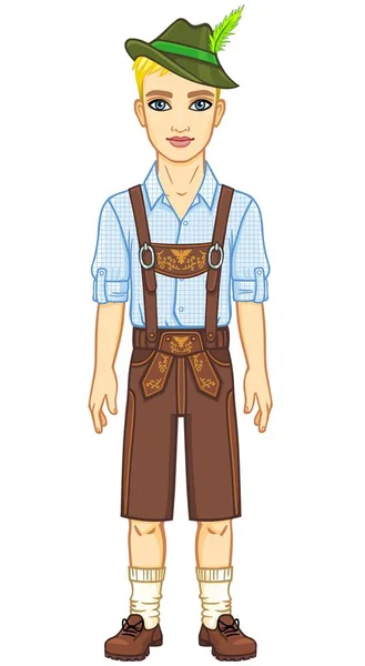 Animation young man in ancient Bavarian clothes. The vector illustration isolated on a white background. — Stock Vector