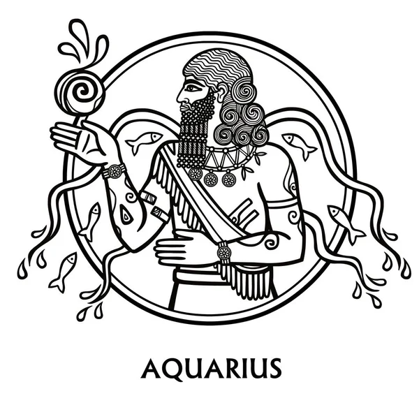 Zodiac tanda Aquarius. Vektor seni. Hitam dan putih gambar zodiak terisolasi pada putih . - Stok Vektor