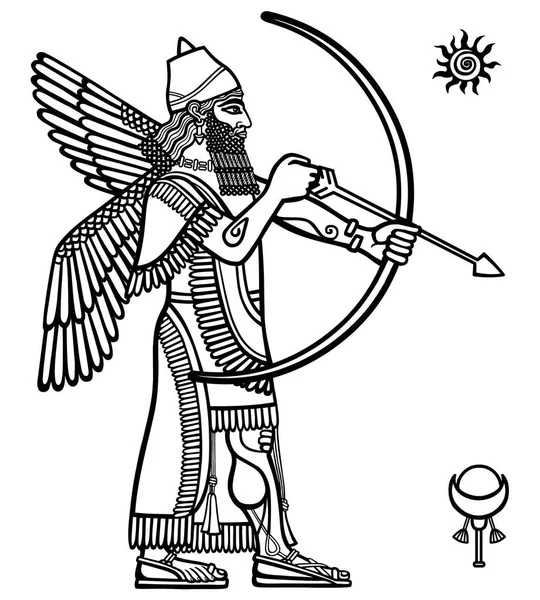 Silhouette de l'archer assyrien. Isolé sur fond blanc . — Image vectorielle