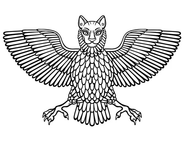 Efsanevi hayvan, bir kuş bir vücut ve bir aslan başkanı ile Anzud. Sümer mitolojisindeki karakter. Beyaz bir arka plan üzerinde izole siyah siluet. Vektör çizim.