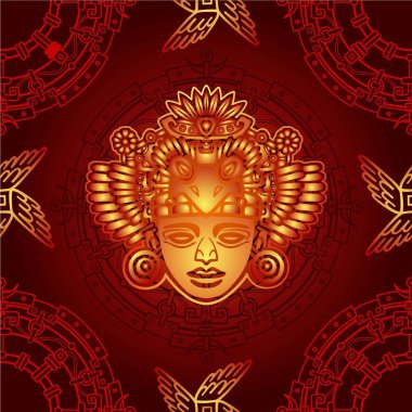 Kesintisiz renk modeli dekoratif öğeler gelen sanat nedenleri üzerinde Kızılderili dayalı. Stilize insan yüzü. Tanrı bir kuş. Totem. Vektör çizim.