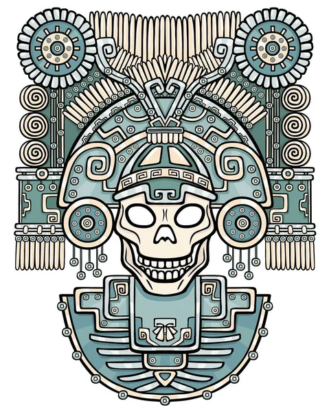 Stilizált koponya. Pogány Isten, halál. Motívumok a Native-amerikai indián művészet. Vektor színes illusztráció elszigetelt fehér background. Etnikai tervez, boho sikkes. Nyomtatás, plakát, póló, textil. — Stock Vector