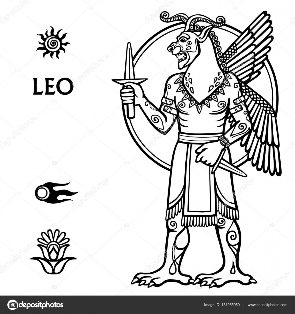 Personaggio della mitologia sumera Bianco e nero disegno isolato su sfondo bianco Illustrazione di vettore — Vettoriali di Roomyana