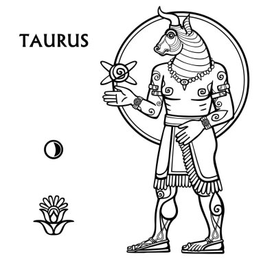 Zodiac sign Taurus. Full growth. Vector art. Black and white zodiac drawing isolated on white background. clipart
