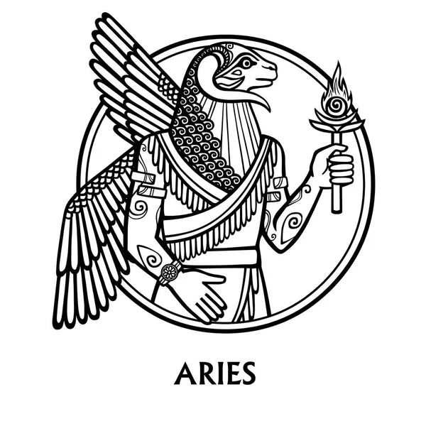 Signo del zodíaco Aries. Arte vectorial. Dibujo zodiacal blanco y negro aislado sobre fondo blanco . — Vector de stock