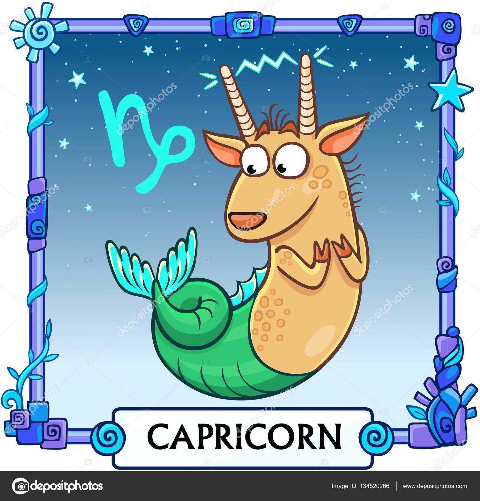 Zodiac sign Capricorn. Fantastic animation animal. A background - the star  sky, a decorative frame. Vector illustration. Stock Vector Image by  ©Roomyana #134520266