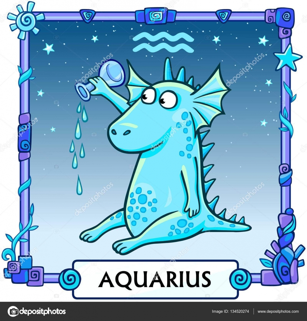 Zodiac sign Aquarius. Fantastic animation animal. A background - the star  sky, a decorative frame. Vector illustration. Stock Vector Image by  ©Roomyana #134520274