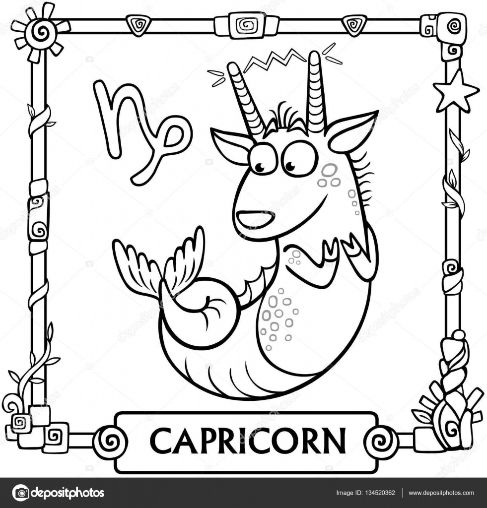 Segno zodiacale Capricorno Disegno animale animazione fantastica lineare Illustrazione di vettore essere utilizzato per libro da colorare — Vettoriali
