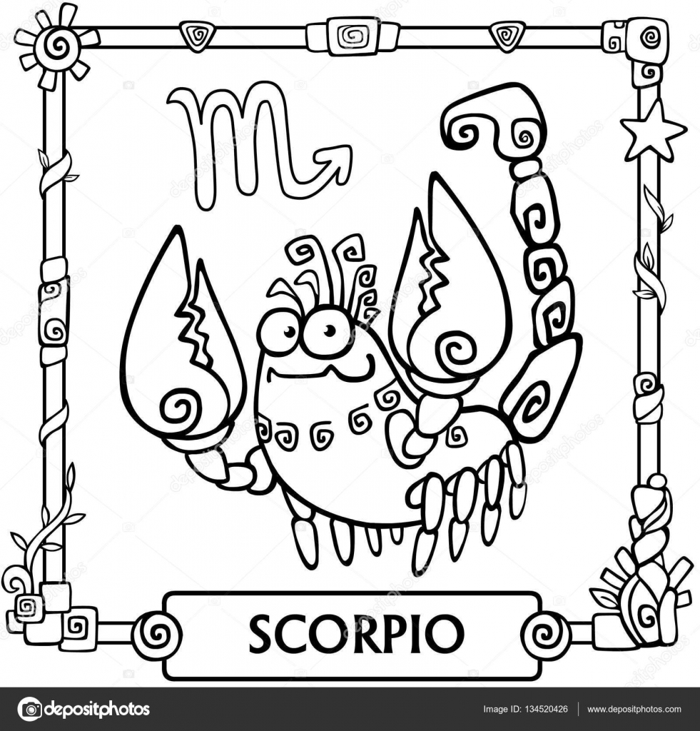 Segno zodiacale Scorpione Disegno animale animazione fantastica lineare Illustrazione di vettore essere utilizzato per libro da colorare — Vettoriali di