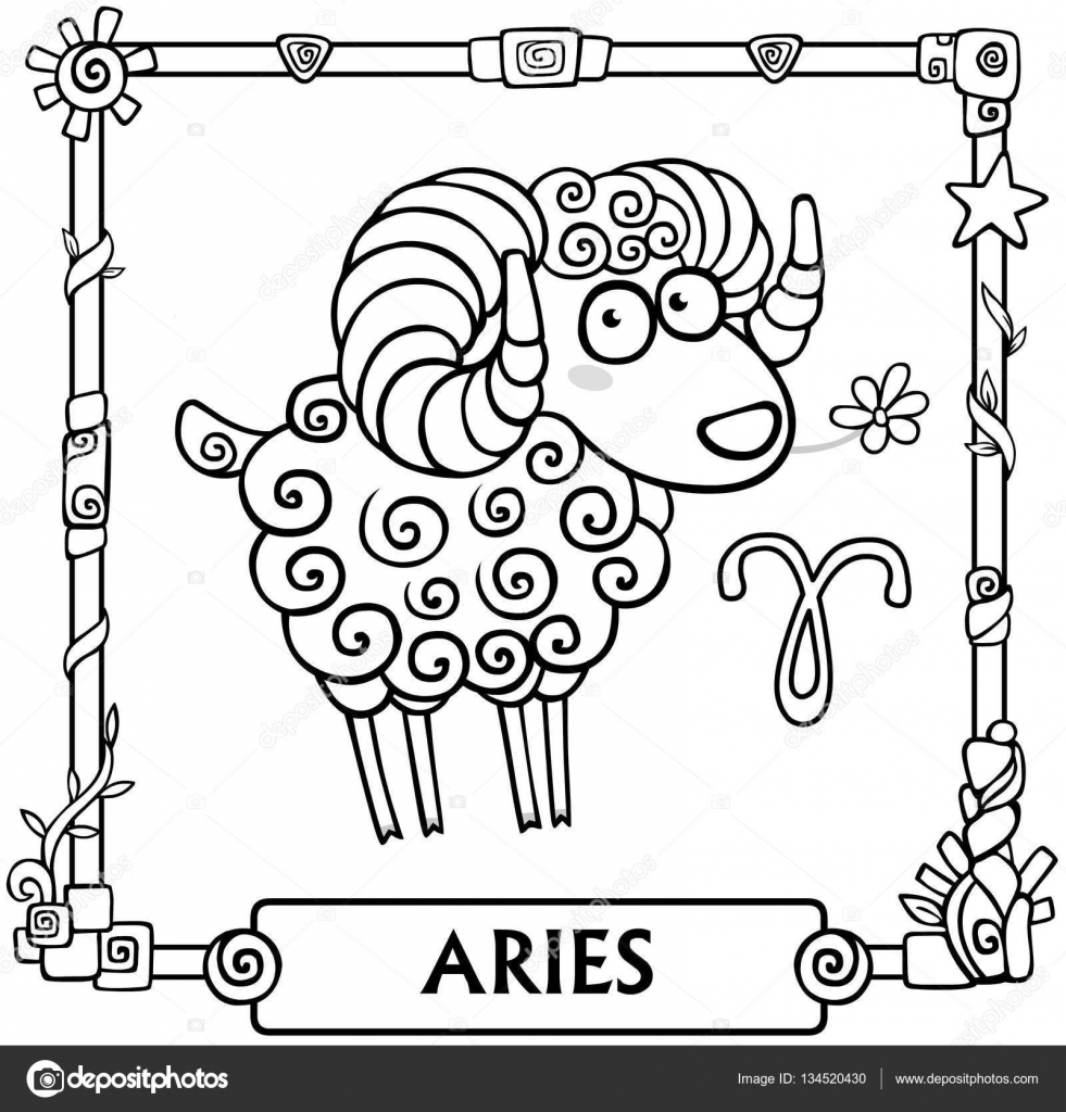 Segno zodiacale Ariete Disegno animale animazione fantastica lineare Illustrazione di vettore essere utilizzato per libro da colorare — Vettoriali di