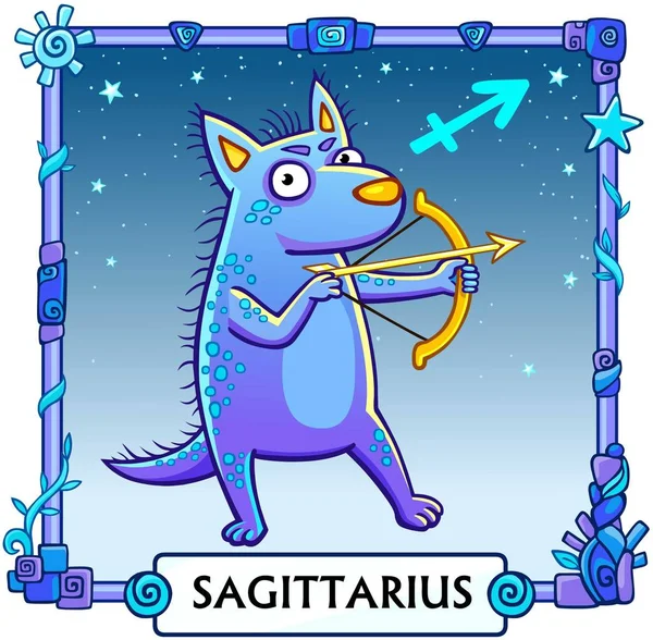 Signo del zodíaco Sagitario. Fantástico animal de animación. El fondo - el cielo estrellado, el marco decorativo. Ilustración vectorial . — Vector de stock