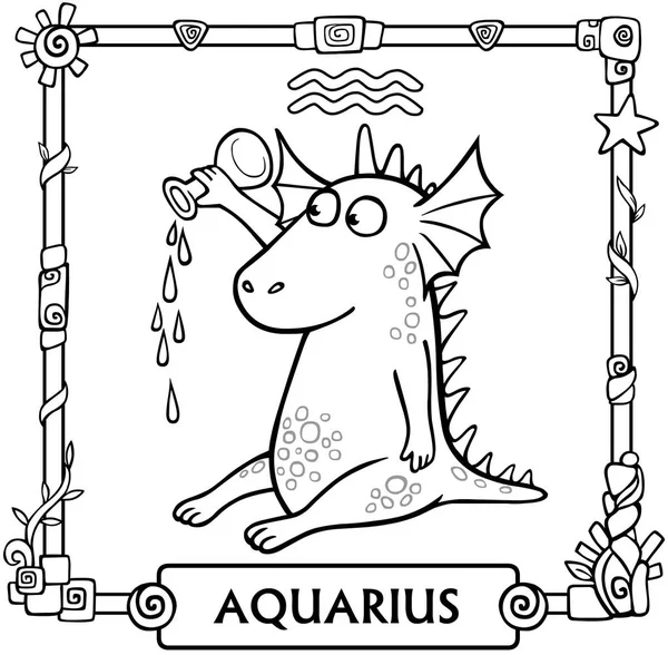 Signo del zodíaco Acuario. Fantástico animal de animación, dibujo lineal. Ilustración vectorial, se utilizará para colorear libro . — Vector de stock