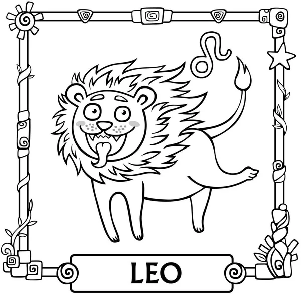 Signo del zodíaco Leo. Fantástico animal de animación, dibujo lineal. Ilustración vectorial, se utilizará para colorear libro . — Vector de stock
