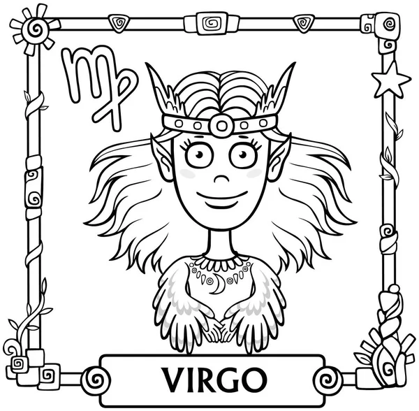 Signo del zodíaco Virgo. Fantástico animal de animación, dibujo lineal. Ilustración vectorial, se utilizará para colorear libro . — Vector de stock