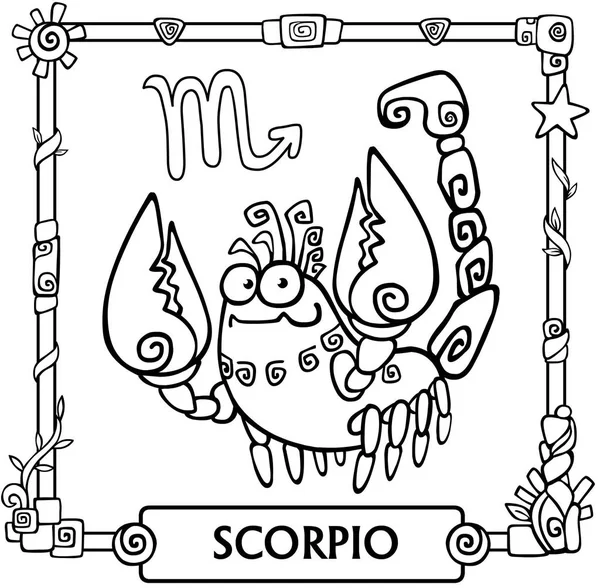 Signe du zodiaque Scorpion. Fantastique animal d'animation, dessin linéaire. Illustration vectorielle, à utiliser pour le livre à colorier . — Image vectorielle