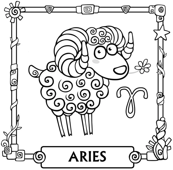 Signo del zodíaco Aries. Fantástico animal de animación, dibujo lineal. Ilustración vectorial, se utilizará para colorear libro . — Vector de stock