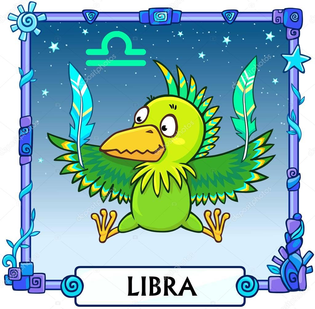 Zodiac sign Libra. Fantastic animation animal. A background - the star sky, a decorative frame. Vector illustration.