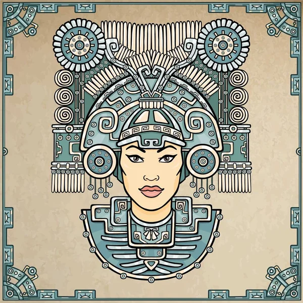 Pagan goddess. Motives of art Native American Indian. Vector illustration, background - imitation of old paper. Ethnic design, boho chic. Print, posters, t-shirt, textiles. — Stock Vector