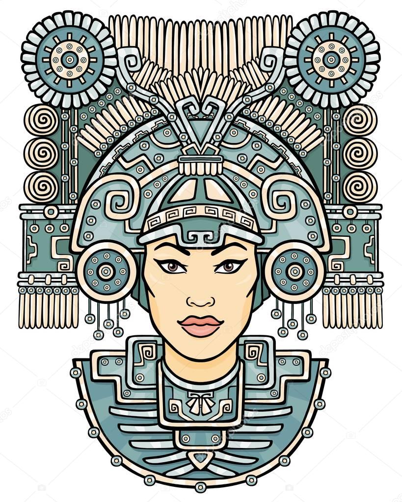 Pagan goddess. Motives of art Native American Indian. Vector illustration  isolated on a  white  background. Ethnic design, boho chic. Print, posters, t-shirt, textiles.