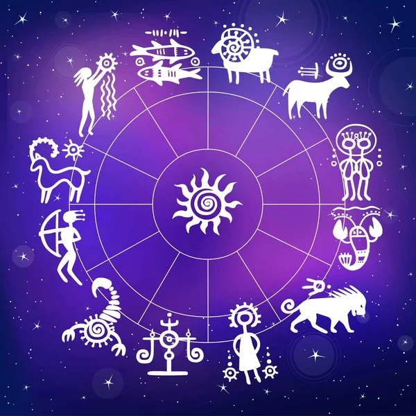 Horoscope circle. A background - the night star sky. Vector illustration. — Stock Vector