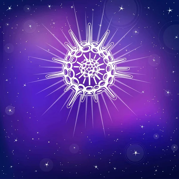 Imagen gráfica de una radiolaria. El fondo - el cielo estrellado, el espacio. Ilustración vectorial. Imprimir, póster, camiseta, tarjeta . — Vector de stock