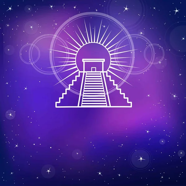 Emblema de la pirámide mexicana. Símbolo esotérico. El fondo - el cielo estrellado, el espacio. Ilustración vectorial. Imprimir, póster, camiseta, tarjeta . — Vector de stock