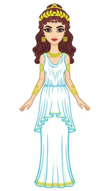 Antik Yunan içinde animasyon kadın portresi. Tam büyüme. Beyaz bir arka plan üzerinde izole vektör çizim. 