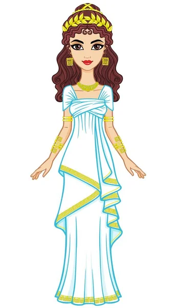 Portrait of the animation woman in  ancient Greek dress. Full growth. Vector illustration isolated on a white background. — Stock Vector