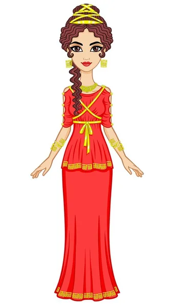 Portrait of the animation woman in  ancient Greek dress. Full growth. Vector illustration isolated on a white background. — Stock Vector