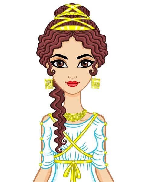 Retrato de la mujer de animación en vestido antiguo. Estilización Antigua Grecia, Antigua Roma. Ilustración vectorial aislada sobre fondo blanco . — Archivo Imágenes Vectoriales