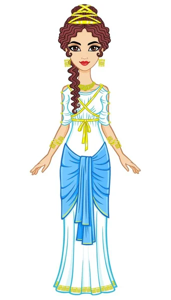 Portrait of the animation woman in  ancient Greek dress. Full growth. Vector illustration isolated on a white background. — Stock Vector